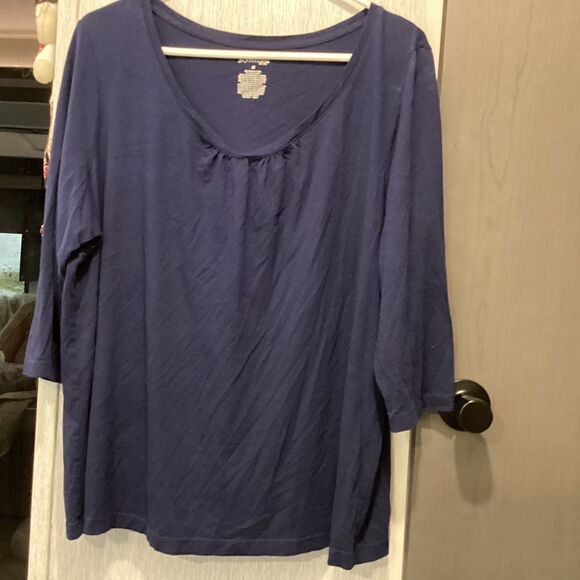 NWOT. St. John’s Bay Women’s 2X Navy Tee with 3/4 Length Sleeves - Picture 2 of 9